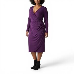 Pinup Fashion Purple Faux Wrap Midi Dress Size 22W Plus NWOT